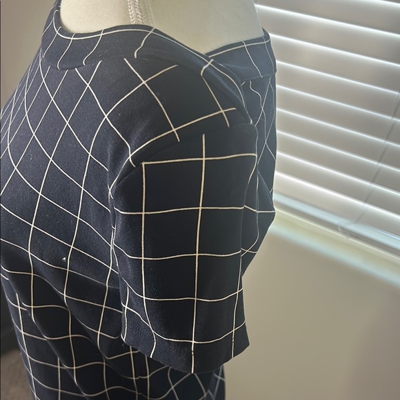Navy Blue and White Grid Pattern Women's Top - Picture 2 of 4